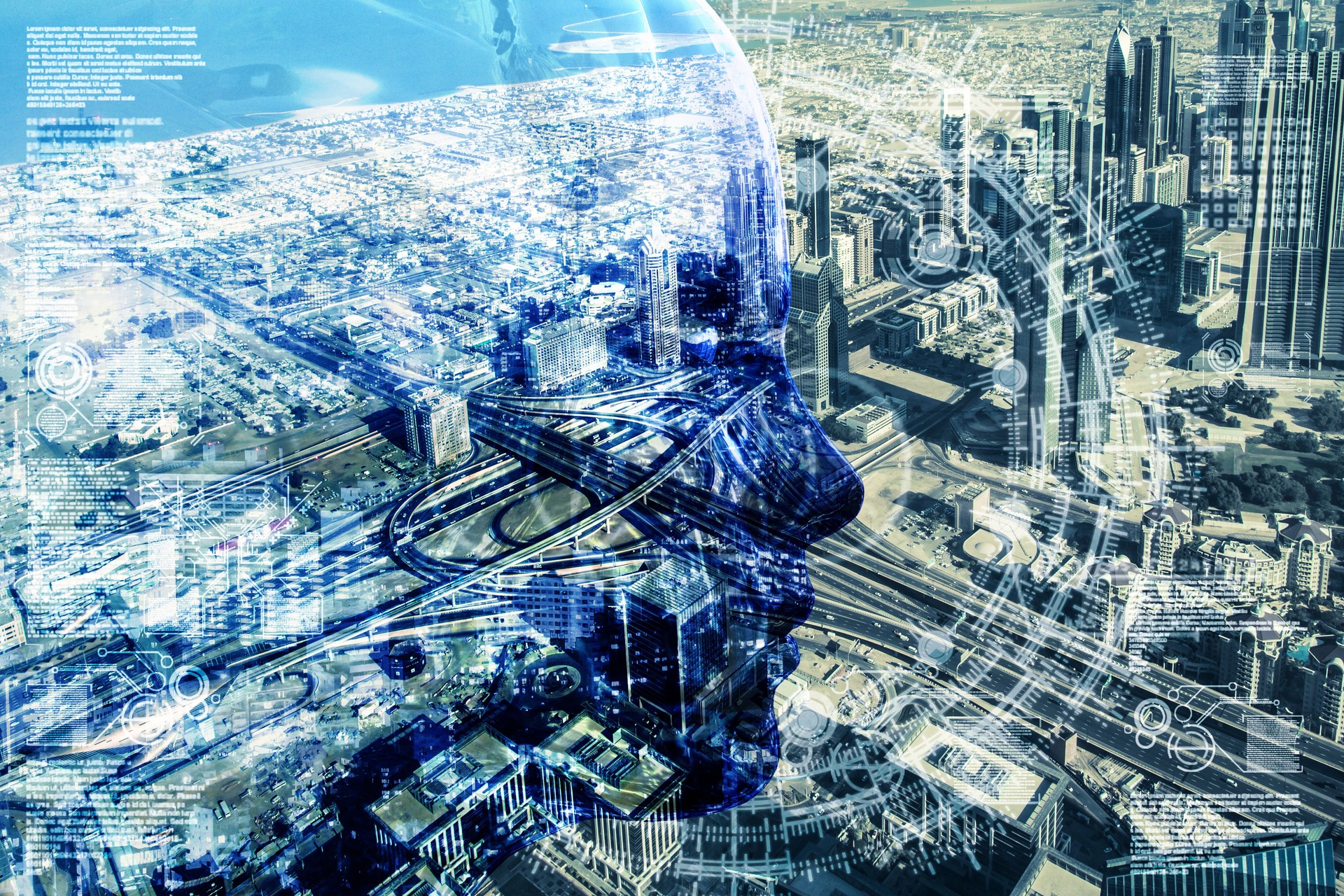 AI city Network Server  in the Dubai skyline